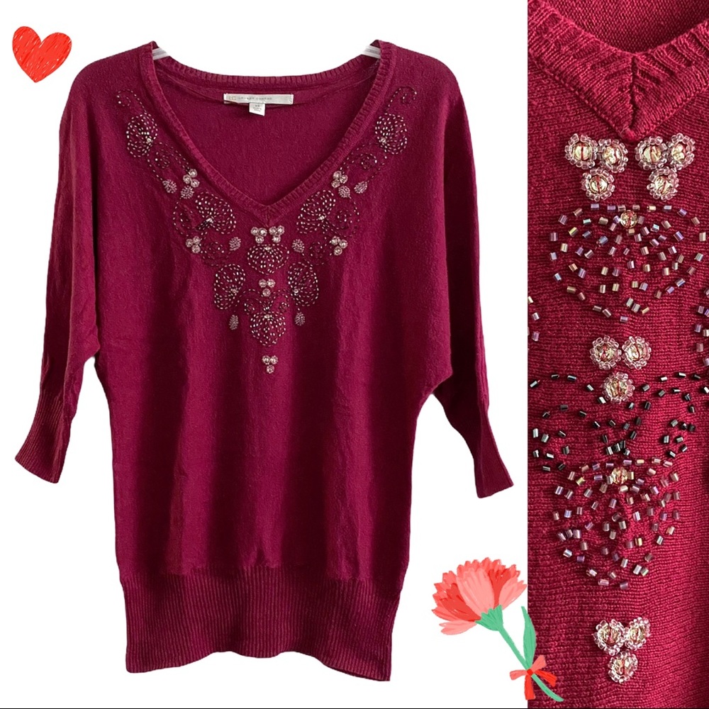 LC Lauren Conrad beaded festive dolman sleeve top